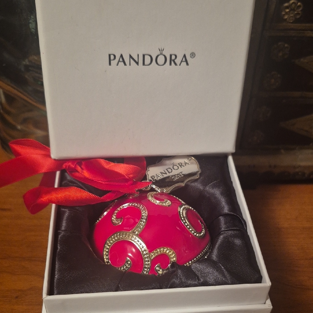 Pandora Festive Red Christmas Ornament with Silver Detailing